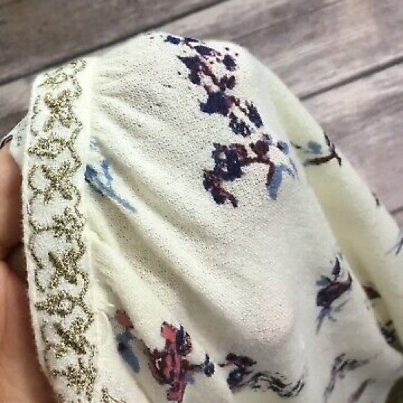 Lucky Brand Ditsy Lace Up Tassel Peasant Boho blouse - Picture 7 of 8